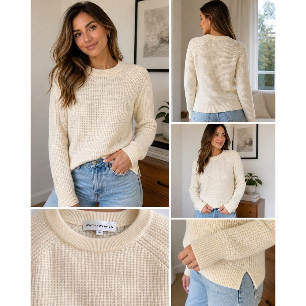 White + Warren Cashmere Waffle Knit Sweater XS